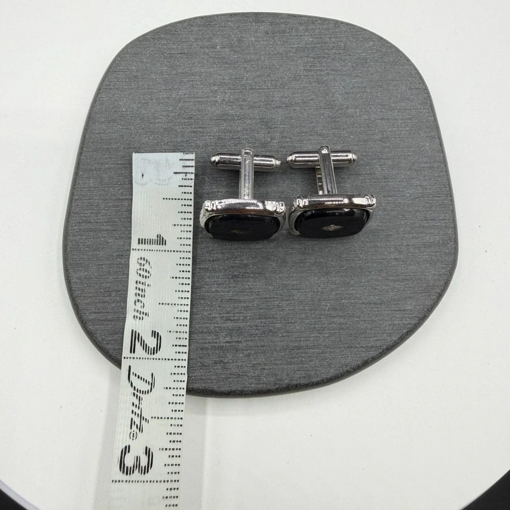 Black Stone Cufflinks Silver Tone Square Rhinestone Formal Wedding Gift for Him